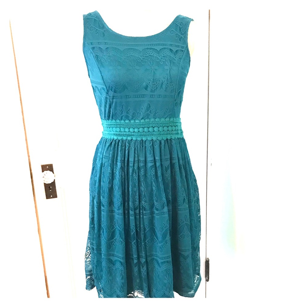 Blue-green stretch lace dress, size small